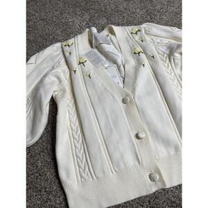 New! NOTES DU NORD Women’s Cream Cardigan Yellow Floral Sweater Size Small